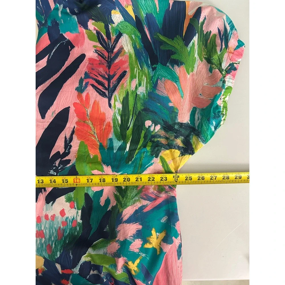 Entro Floral Maxi Dress Coral Combo Cotton Split Neck Large NEW - Picture 7 of 10